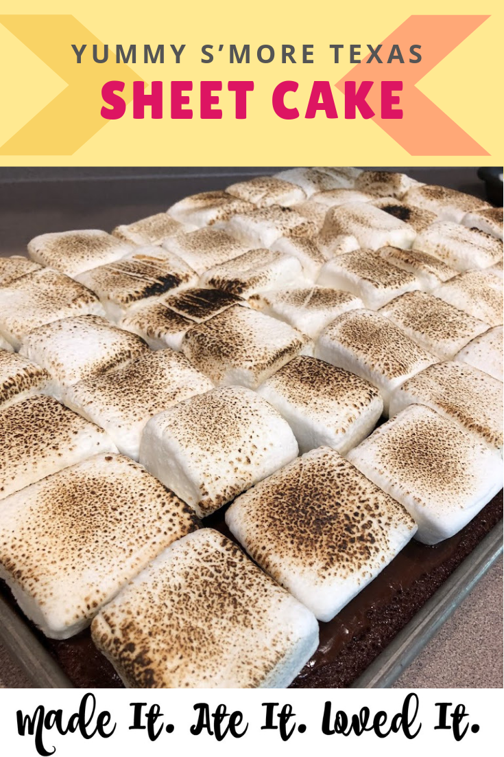 Texas Sheet cake is the best! But just imagine adding a graham cracker crust and topping it with marshmallows! #partyfood #madeitateitlovedit #texassheetcake