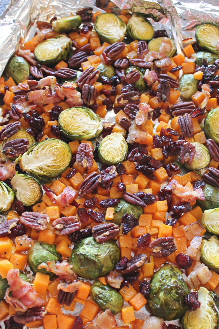 Roasted Maple Brussel Sprouts, Bacon and Squash