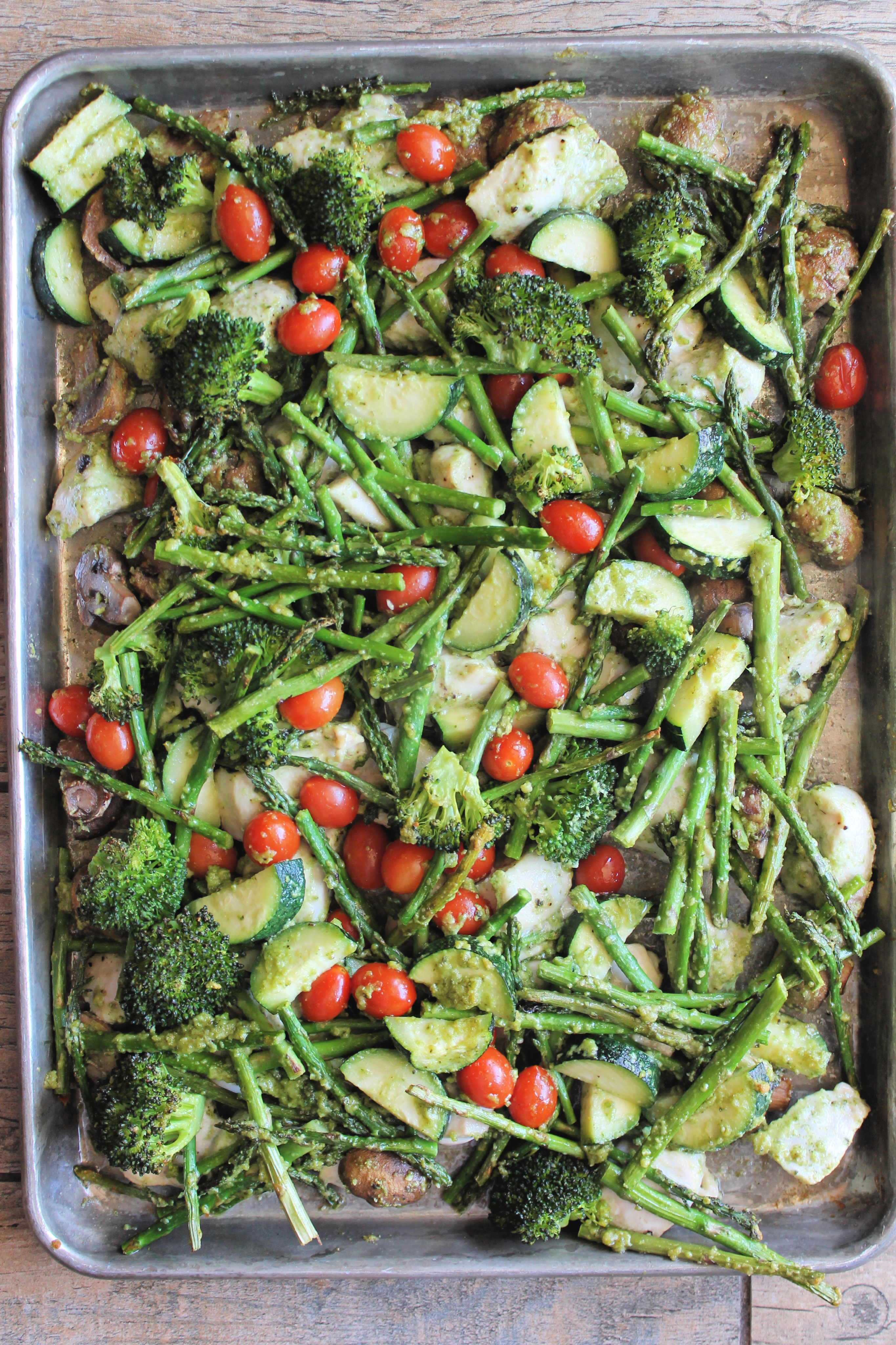 Easy sheet pan pesto chicken and veggies