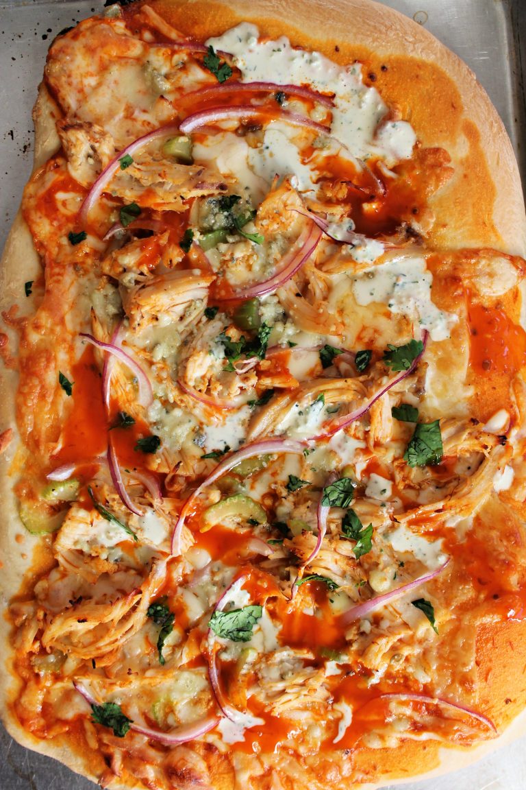 Buffalo Chicken Pizza with homemade crust
