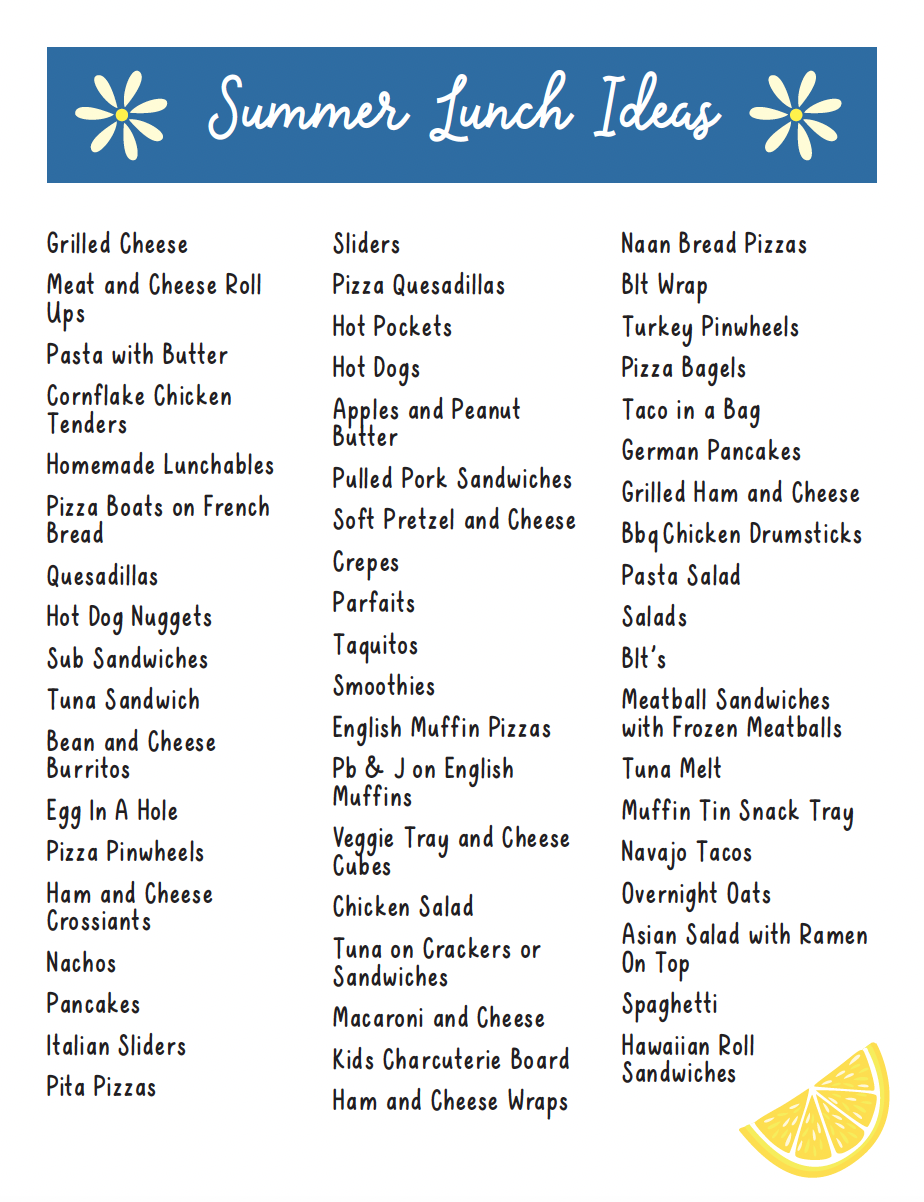 lunch foods list